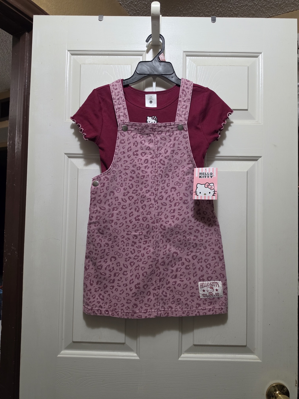 Hello Kitty Pink Leopard Print Pinafore Dress with Berry Tee - Kids
